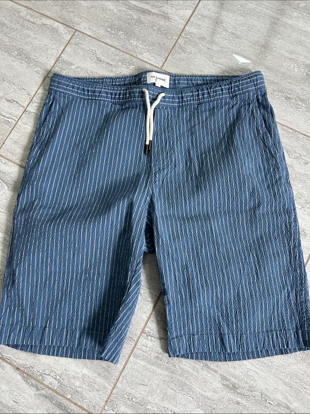 Octobre Navy Blue Pinstripe Drawstring Shorts
